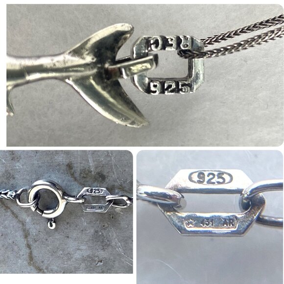 VTG Sterling Silver 925 3 Dimensional Great White Shark Pendant Necklace 24" - Picture 9 of 16